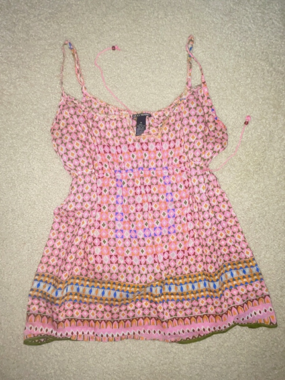 Y2K vintage boho baby doll lucky brand silk cotton tank with tassels M